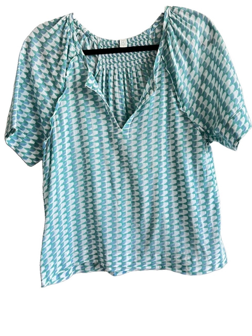REKH & DATTA Blue Hand Block Print 100% Cotton lightweight blouse size large